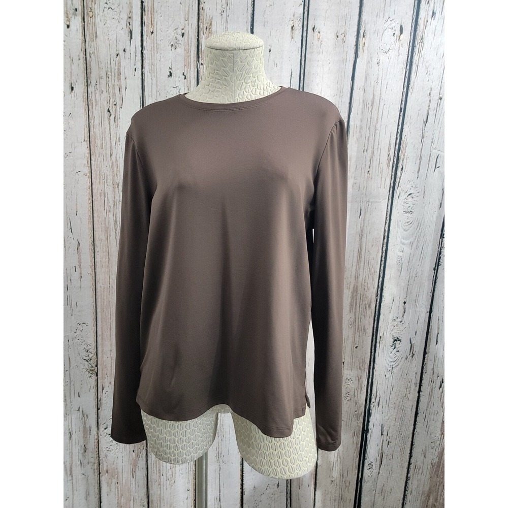 Women's L A'Nue Ligne Chocolate Brown‎ Long Sleeve Crewneck Pullover T-Shirt Top